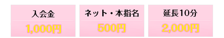 入会金1000円 ネット指名無料 本指名500円 延長10分2,000円